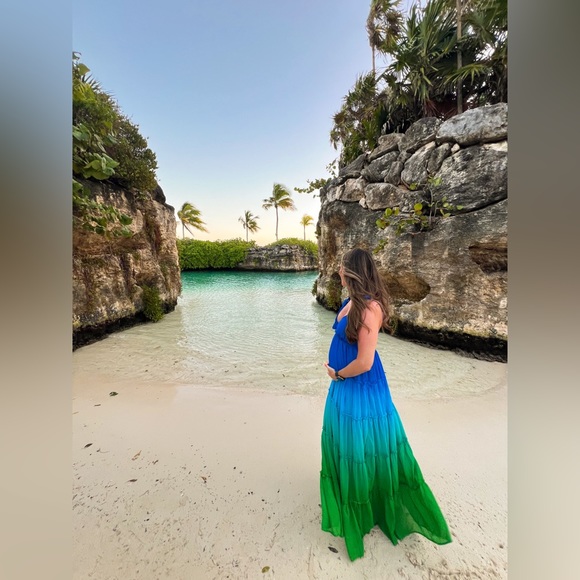 PinkBlush Maternity | Blue Ombre Chiffon Maxi Dress | Size Small - Picture 5 of 5